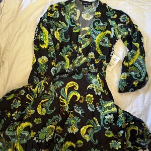 Petite Floral Paisley Dress - Black with Green